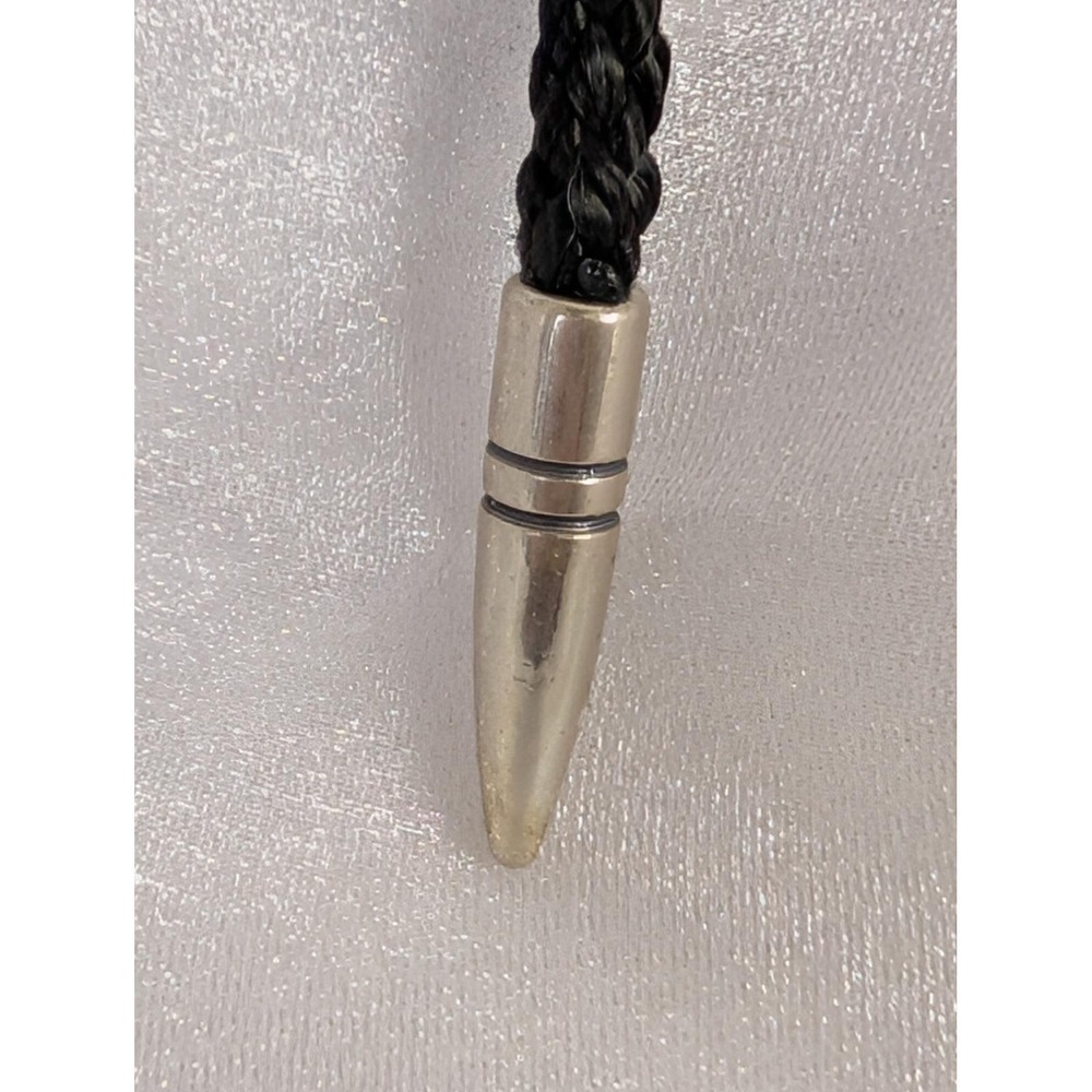 Signed Viking Norse 830 Silver Black Braided Leather Cord Bolo Tie‎ - Picture 10 of 11